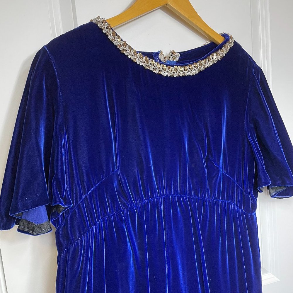 Vintage Handmade Blue Velvet Zip Back Maxi Dress